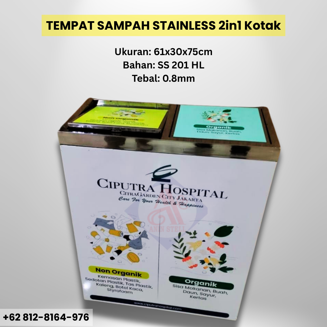 Tempat Sampah Stainless 2in1 Kotak